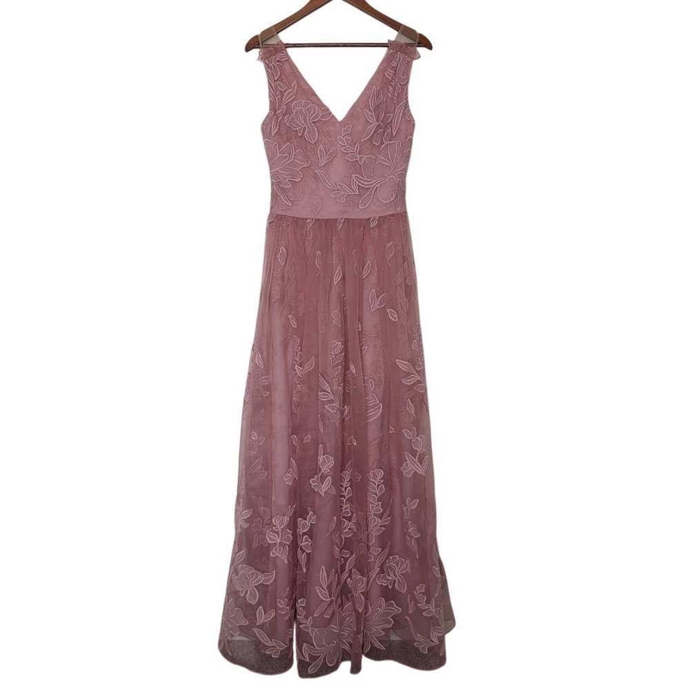 V-Neck Embroidered Maxi Dress in Dusty Rose